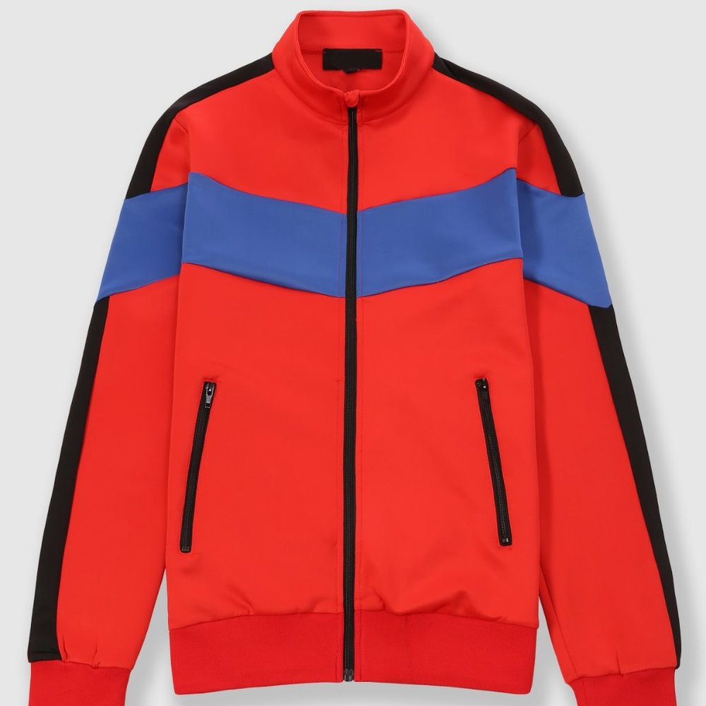 Men's Color Block 3-Tone Classic Track Jacket Red Blue Black